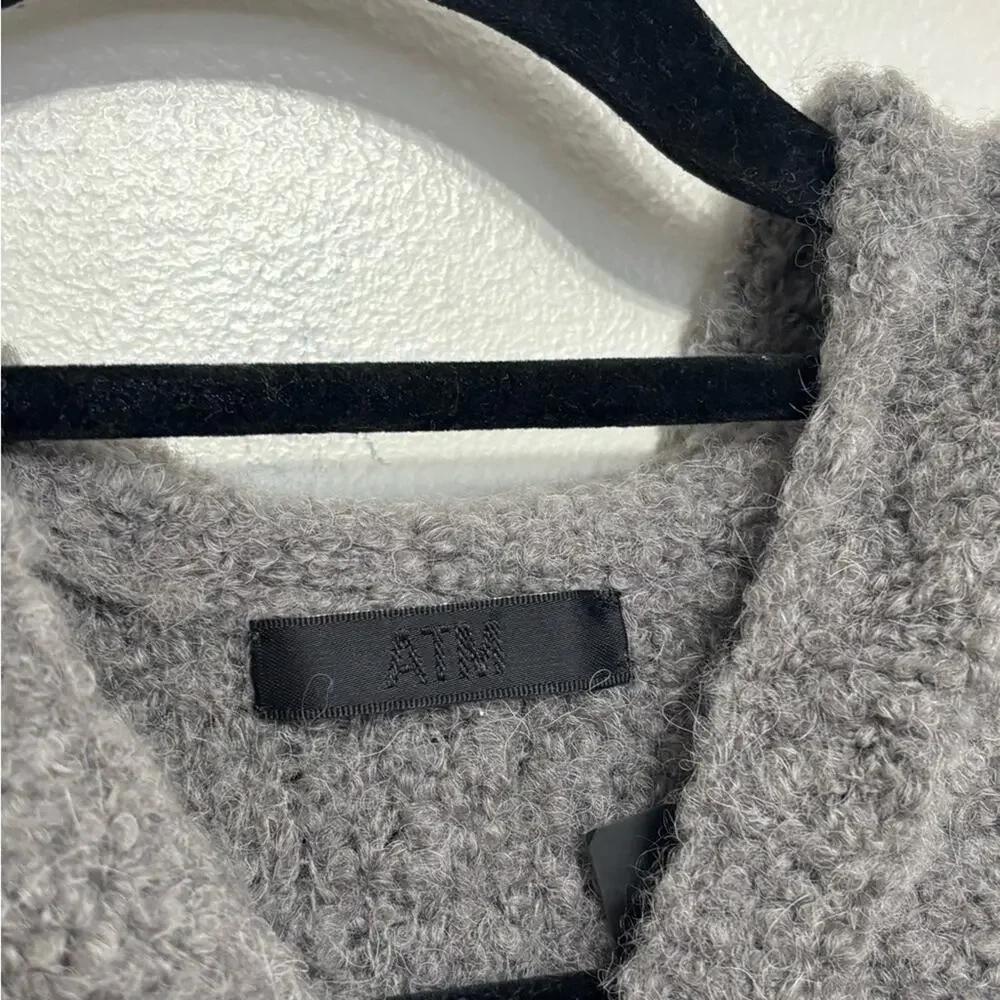 NWT ATM Alpaca Merino Wool Fuzzy Zip Up Sweater Jacket in Charcoal - Size M